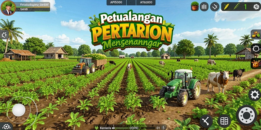 Tampilan menarik dari gameplay di API5000 saat bertani di ladang.