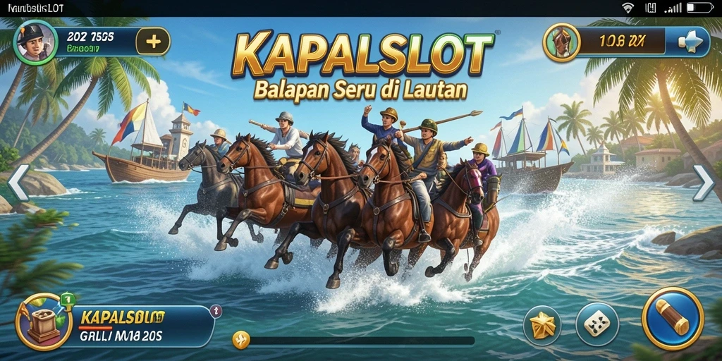 Tampilan gameplay KAPALSLOT saat balapan laut yang mendebarkan.