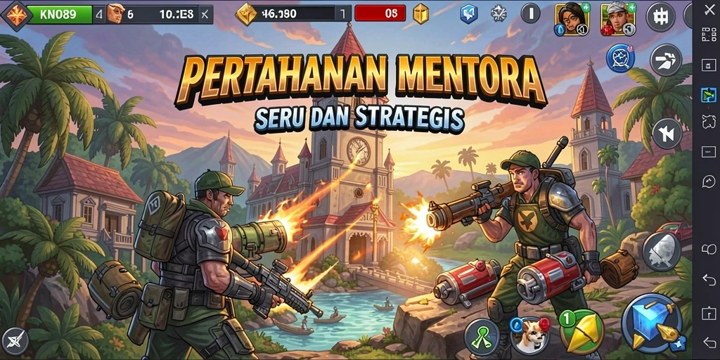 Screenshot gameplay KNO89 menampilkan aksi Tower Defense yang mendebarkan.