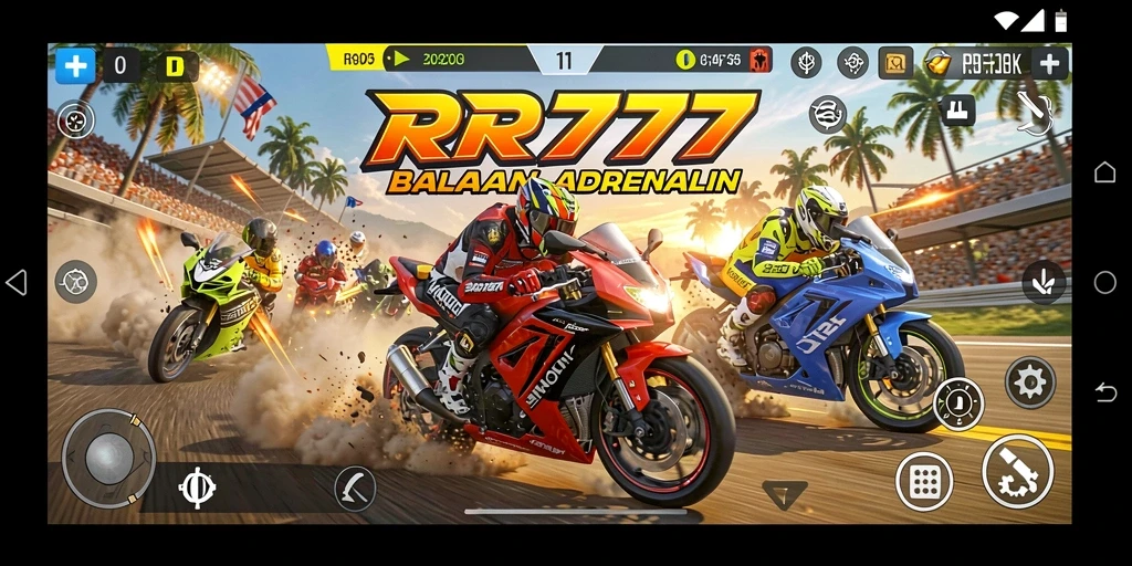 Gameplay seru dengan balapan motor yang mendebarkan di RR777.