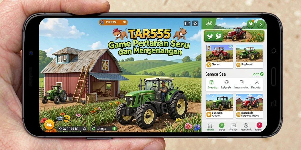 Screenshot menunjukkan gameplay menarik TAR555 dengan lahan pertanian yang luas.