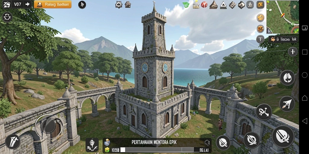 Tampilan gameplay V07 yang menegangkan dalam pertahanan menara.